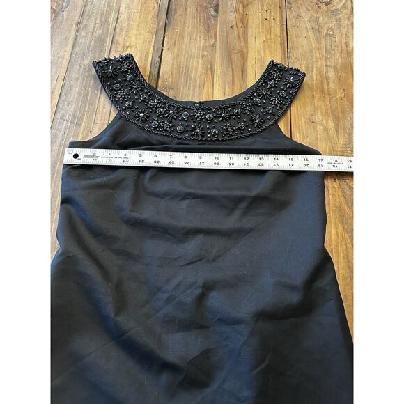 Shoshanna Black Dress Wool Silk Blend Beaded Neckline Size 6 Lined Pockets Mini - Picture 7 of 10